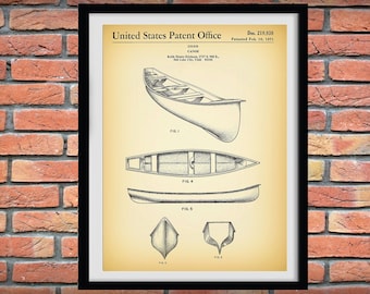 1971 Canoe Patent Print - Paddle Boat Poster - Canoe Poster - Kayak Poster - Camping Decor - Canoe Invention - Canoe Blueprint Design