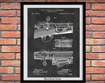 1892 Springfield Rifle Patent Print, Model Krag-Jørgensen Rifle Poster, Military Bolt Action Rifle Blueprint, Gun Collector Gift, NRA Decor