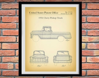 1956 Chevy Pickup Truck Patent Print,  Chevy Truck Poster, 1956 Chevy Pickup Truck Blueprint, Classic Car Lover Gift, Man Cave Decor