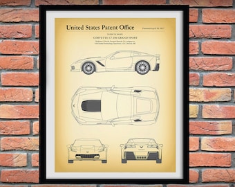 Corvette C7-Z06 Grand Sport Patent Print Vers #2, Chevy Corvette C7-Z06 Grand Sport Patent Print, Corvette C7 Art Print, Corvette Decor