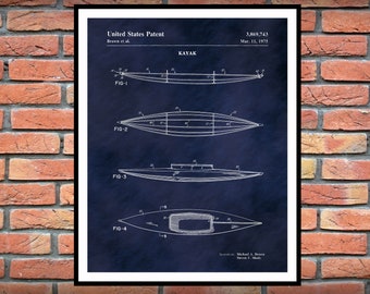 Kayak Patent Print - 1975 Kayak Poster - Kayak Blueprint - Nautical Decor - Kayak Invention - Paddle Boat Print, Camping Decor, Kayaker Gift