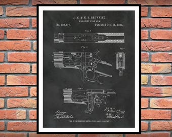 Browning Rifle Patent Print, Browning-Winchester 1886 Lever Action Rifle Blueprint, Winchester Rifle Drawing, Gun Collector - NRA Decor