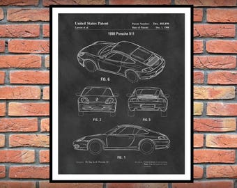 1998 Porsche 911 Patent Print, Porsche Wall Art, Porsche Sports Car Poster,