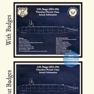 USS Plunger SSN-595 Drawing, Permit Class Submarine Blueprint, USS Plunger SSN595 Submarine Poster,Thresher/Permit Class Submarine Submarine