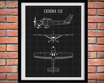 Cessna 152 Skyhawk Drawing - Airplane Art Print - Poster - Aviation Art - Aviator Decor - Pilot Art - Aviation School Art