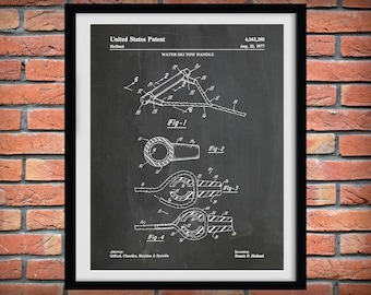 1977 Water Ski Tow Handle Patent Print, Water Ski Handle Blueprint, Water Ski Tow Handle Poster, Nautical Decor, Water Ski Wall Art