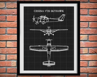 Cessna 172 Skyhawk Drawing - Airplane Art Print - Poster - Aviation Art - Aviation Decor - Pilot Art - Aviation School Art