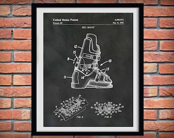 1982 Ski Boot Patent Print, Winter Sports Décor, Ski Boot Blueprint, Snow Skier Gift, Ski Resort Décor, Ski Boot Poster, Winter Cabin Decor