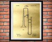 1902 Trombone Patent Print - Slide Trombone Musical Instrument - Brass Instrument - Orchestra Art Print - Marching Band Art - Jazz Band Gift