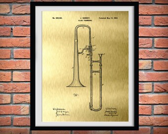 1902 Trombone Patent Print, Slide Trombone Poster, Trombone Blueprint, Marching Band Art, Jazz Band Gift, Music Room Wall Art