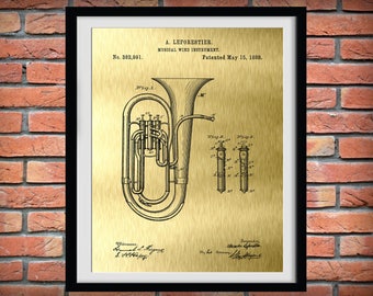 1888 Tuba Patent Print, Antique Tuba Poster, Musical Instrument Wall Art, Marching Band Art, Jazz Band Gift