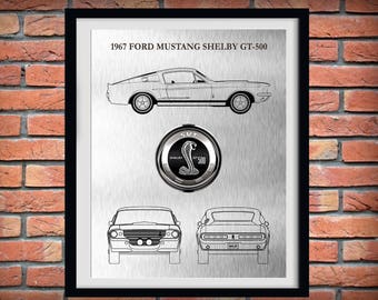 1967 Ford Mustang Shelby GT-500 - Sports Car Poster - 60's Muscle Car Enthusiast - Mechanic Gift - Man Cave Decor