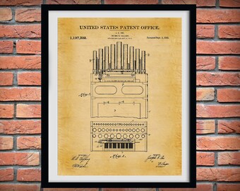 1916 Calliope Patent Print - Steam Pipe Organ Poster, Church Decor, Organist Gift, Pneumatic Calliope - Steam Calliope, Pipe Organ Blueprint