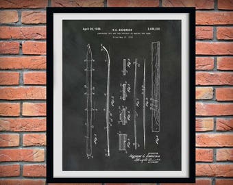 1936 Ski Patent Print  - Snow Ski Pole Patent - Winter Sports Decor - Snow Skier Gift - Ski Resort Decor - Downhill Ski Racing Poster