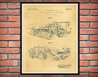 1929 Combine Harvester Thrasher Patent Print - Agriculture Wall Art - Tractor - Farming Wall Art - Farm Equipment Patent - Farmhouse Decor