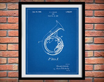 1930 Sousaphone Patent Print - Tuba - Musical Instrument - Brass Instrument - Orchestra Art Print - Marching Band Art - Jazz Band Gift