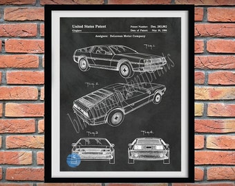 1986 DeLorean Patent Print, Back to the Future Movie Poster, DeLorean Time Machine Car Wall Art, DeLorean DMC-12 Sports Car Blueprint,