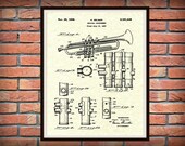 1939 Trumpet Patent Print - Musical Instrument - Brass Instrument - Orchestra Art Print - Marching Band Art - Jazz Band Gift