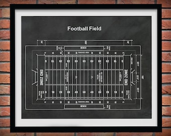 Football Field Blueprint Vers #2 - Game Room Decor - Super Bowl Gift - Football Decor - NFL Decor - Football Coach Gift - Football Fan Gift