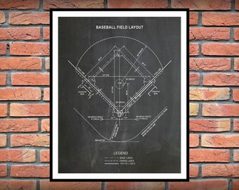 Baseball Field Diagram - Baseball Diamond Print - Baseball Player Gift - Baseball Field Layout - Baseball Coach Gift - Baseball Patent Print