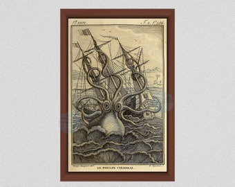 Kraken Sea Monster Poster, 1802 Octopus Print, Vintage Octopus Art, Octopus Wall Art, Nautical Decor, Norse Folk Lore Art,Release the Kraken