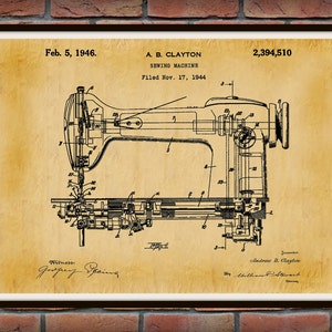 1944 Singer Sewing Machine Patent Print - Sewing Machine Poster - Wall Art - Seamstress Gift Idea - Sewing Room Decor