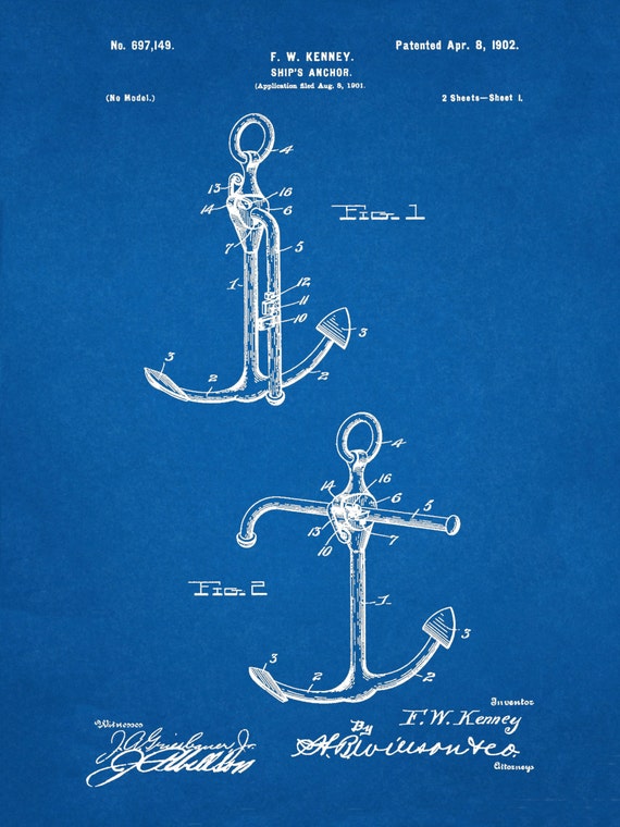 Patent 1902 Anker Patent Druck 1902 Anker Poster Boot Etsy