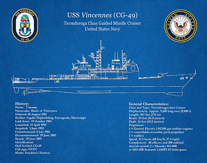 USS Vincennes CG-49 Blueprint Ticonderoga Class Cruiser - Etsy