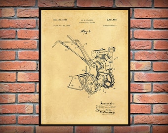 Patent 1949 Rototiller Invented by Walter Claus - Rotary Soil Tiller - Art Print - Poster - Farm Wall Art - Gardening Art - Farm Art