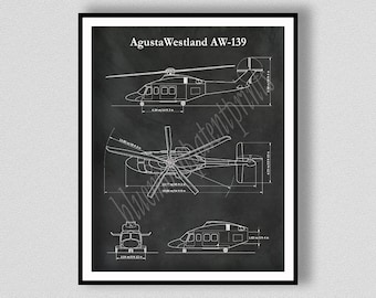 AgustaWestland AW-139 Helicopter Print, Agusta Westland Helicopter Drawing, Agusta AW139 Poster, Maryland State Police Helicopter Wall Art