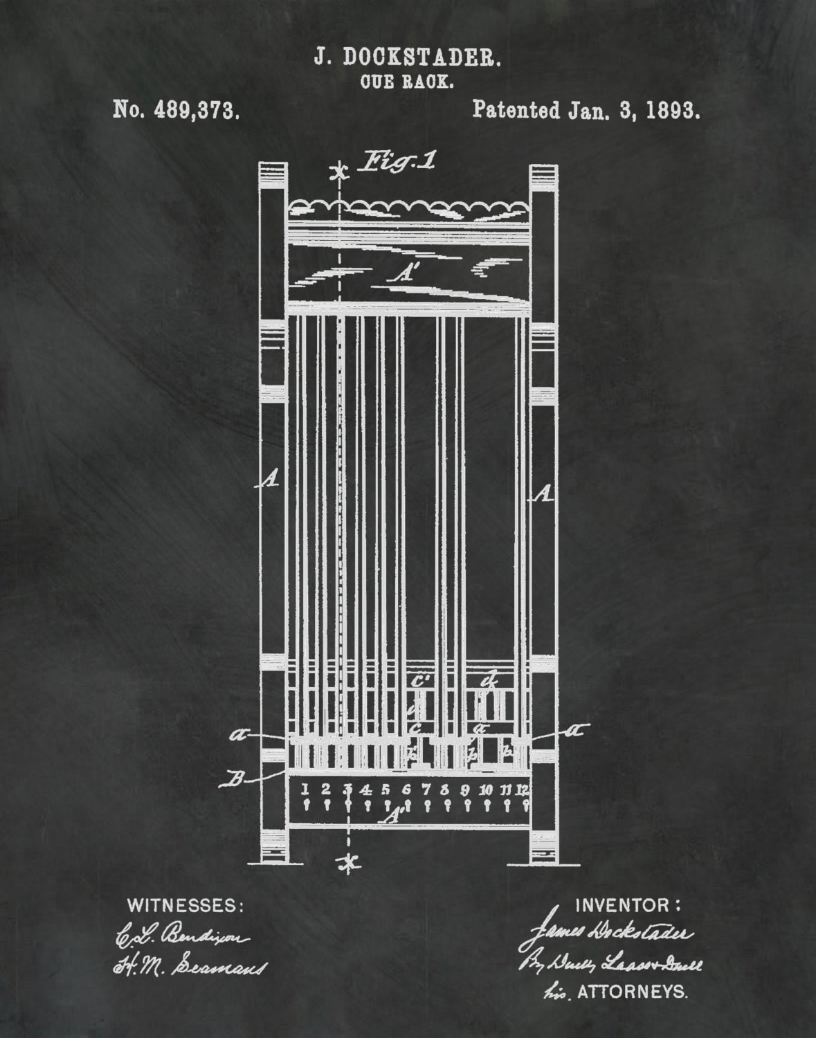 billiard cue wall rack on 1893 Pool Cue Rack Patent Print Billiards Art Print Wall Art Billiard Cue Rack Pool Hall Decor Billiard Hall Decor Sports Bar Art