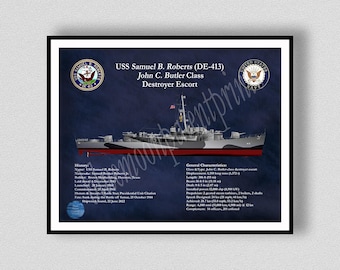 USS Samuel B Roberts DE-413 Destroyer Escort Art Print, John C Butler Class Wall Art, De-413 Poster
