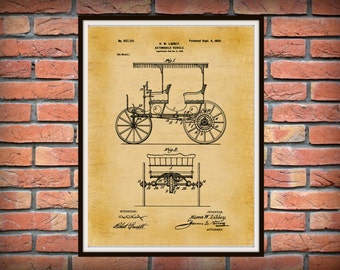 Patent 1900 Automobile Vehicle - Art Print - Wall Art - Motorized Auto - Car Patent - Surrey with Fringe on top - Horseless Carriage