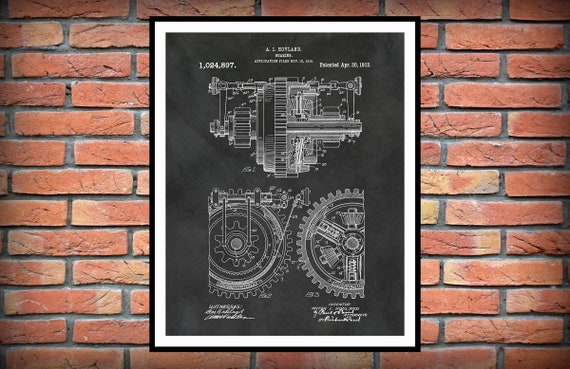 ダルメイヤー Adon アドン PATENT 1912 Gear Patent Print Vers #1 - Industrial Decor - Mechanic