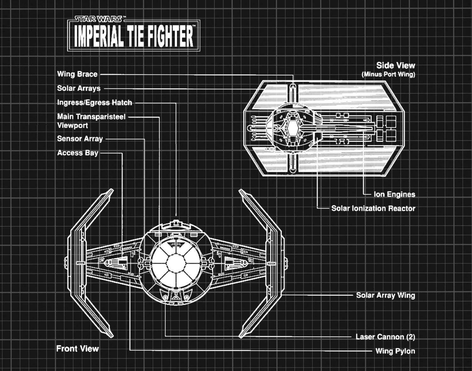 Star Wars Tie Fighter Drawing - Schematic - Art Print - Movie Poster