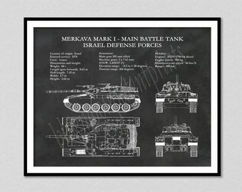 Merkava Mark I Tank Blueprint - Israeli Main Battle Tank - 1982 Lebanon War Tank - Israel Defense Forces Tank - Tank Commander Gift Idea