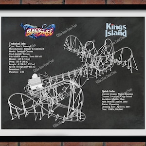 Banshee Roller Coaster Drawing, Kings Island Roller Coaster, Banshee Roller Coaster Blueprint, Thrill Rider Gift, Roller Coaster Decor