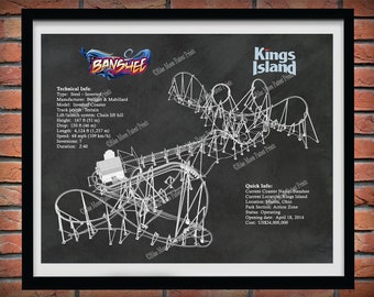 Banshee Roller Coaster Drawing, Kings Island Roller Coaster, Banshee Roller Coaster Blueprint, Thrill Rider Gift, Roller Coaster Decor