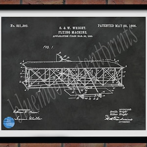 1906 Wright Brothers Airplane Patent Print, Wright Brothers Flying Machine Poster, Aviation Decor, Kitty Hawk Airplane Art Print