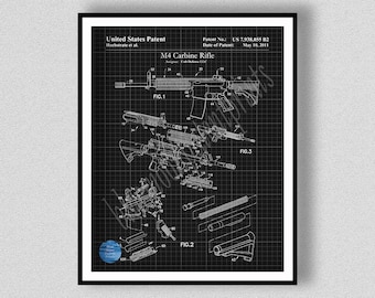 2011 M4 Carbine Rifle Patent, M4 Carbine Rifle Poster, M4 Carbine Rifle Wall Art, M4 Army Rifle Drawing, M4 Marine Corps Rifle Wall Art
