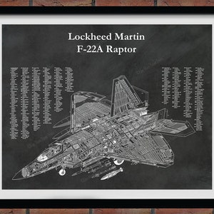 Lockheed F-22A Raptor Drawing, Lockheed F-22A Fighter Aircraft Poster, Lockheed Stealth Tactical Fighter Aircraft, Air Force Pilot Gift Idea