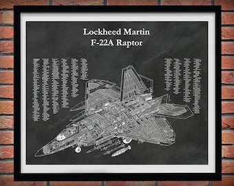 Lockheed F-22A Raptor Drawing, Lockheed F-22A Fighter Aircraft Poster, Lockheed Stealth Tactical Fighter Aircraft, Air Force Pilot Gift Idea