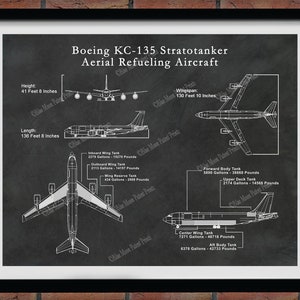 Boeing KC-135 Stratotanker Drawing Vers #1, KC135 Stratotanker Blueprint, Aerial Refueling & Transport Aircraft Poster, US Military Airplane