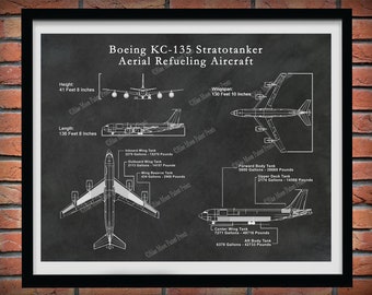 Boeing KC-135 Stratotanker Drawing Vers #1, KC135 Stratotanker Blueprint, Aerial Refueling & Transport Aircraft Poster, US Military Airplane