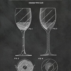 1988 Wine Glass Patent Print, Vintage Wine Glass Poster, Wine Collector Decor, Winery Decor Wine Connoisseur Gift Idea Black Brush Stroke