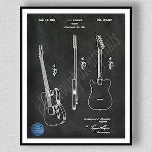 1951 Fender Telecaster Guitar Patent Print, Clarence Fender Guitar Wall Art, Fender Guitar Poster, Music Room Decor Electric Guitar Wall Art