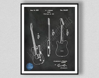 1951 Fender Telecaster Guitar Patent Print, Clarence Fender Guitar Wall Art, Fender Guitar Poster, Music Room Decor Electric Guitar Wall Art