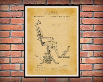 Patent 1879 Dentist Chair Art Print - Poster - Medical - Dentist Doctors Office - Nurse - Hospital Wall Art - Orthodontic Dentist Wall Art