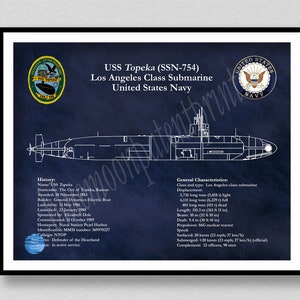 Plan de sous-marin USS Topeka SSN-754, dessin de sous-marin de classe Los Angeles, schéma de l’USS Topeka Ssn-754, art mural de la marine, décor sous-marin