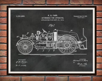 1916 Fire Truck Patent Print - Automobile Fire Apparatus Print - Fireman Gift - Firehouse Decor - Fire Fighter Poster